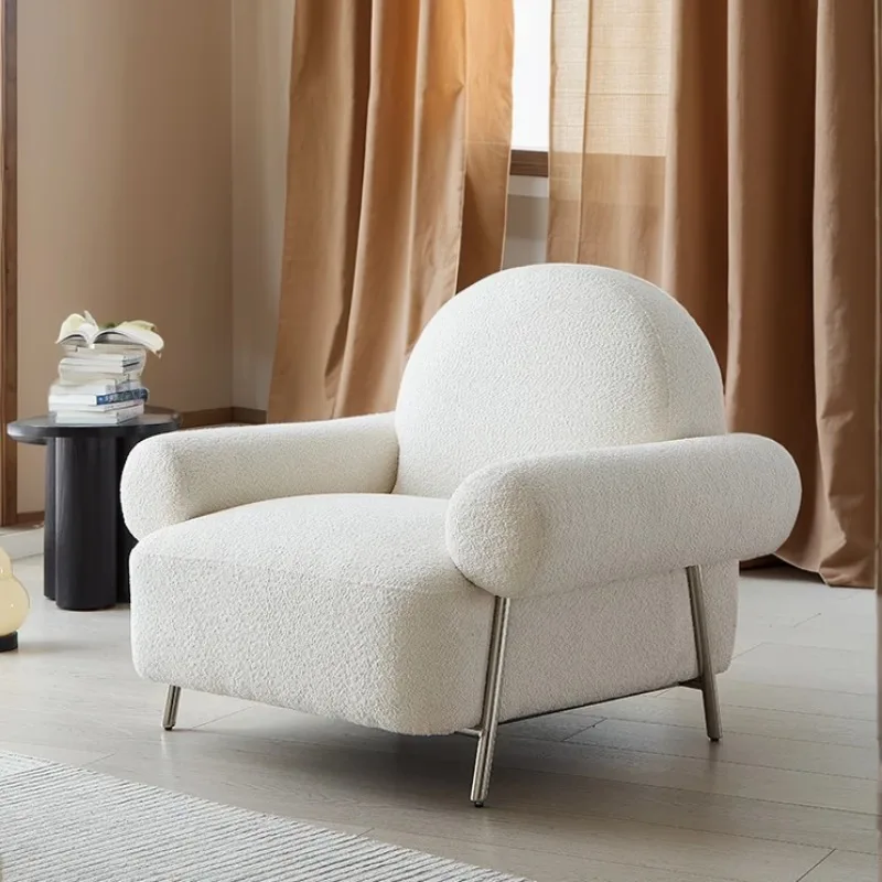 

Cream wind single sofa Nordic modern simple living room balcony white casual light luxury single chair