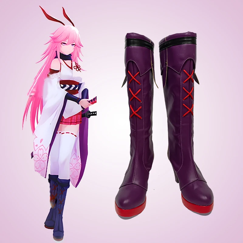 

Honkai Impact 3 Yae Sakura Boots Cosplay Long Boots Shoes Women/Men Boots Halloween For Girl Boy PU Character Shoes Size 220-275