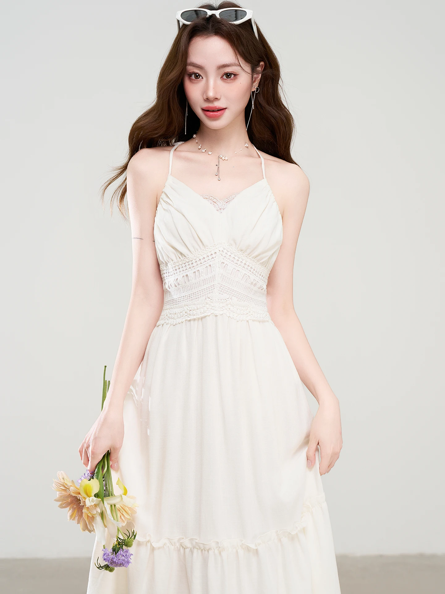 

Новое летнее пляжное платье в богемном стиле абрикосового цвета с завязками на шее, без рукавов, с завышенной талией, длинное, элегантное, А-силуэт