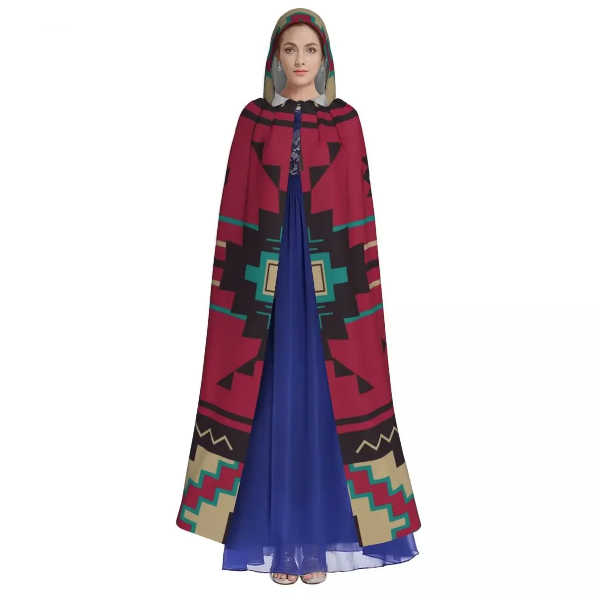 Hooded  Unisex  with Hood Aztec Ethnic Pattern  Vampire Witch Cape Cosplay Costume