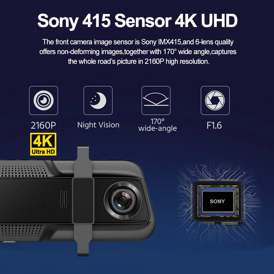 Yangood مرآة 4K داش كام 10 بوصة عدسة مزدوجة جهاز تسجيل فيديو رقمي للسيارات دعم WIFI GPS 1080P كاميرا الرؤية الخلفية مسجل فيديو الصندوق الأسود #3