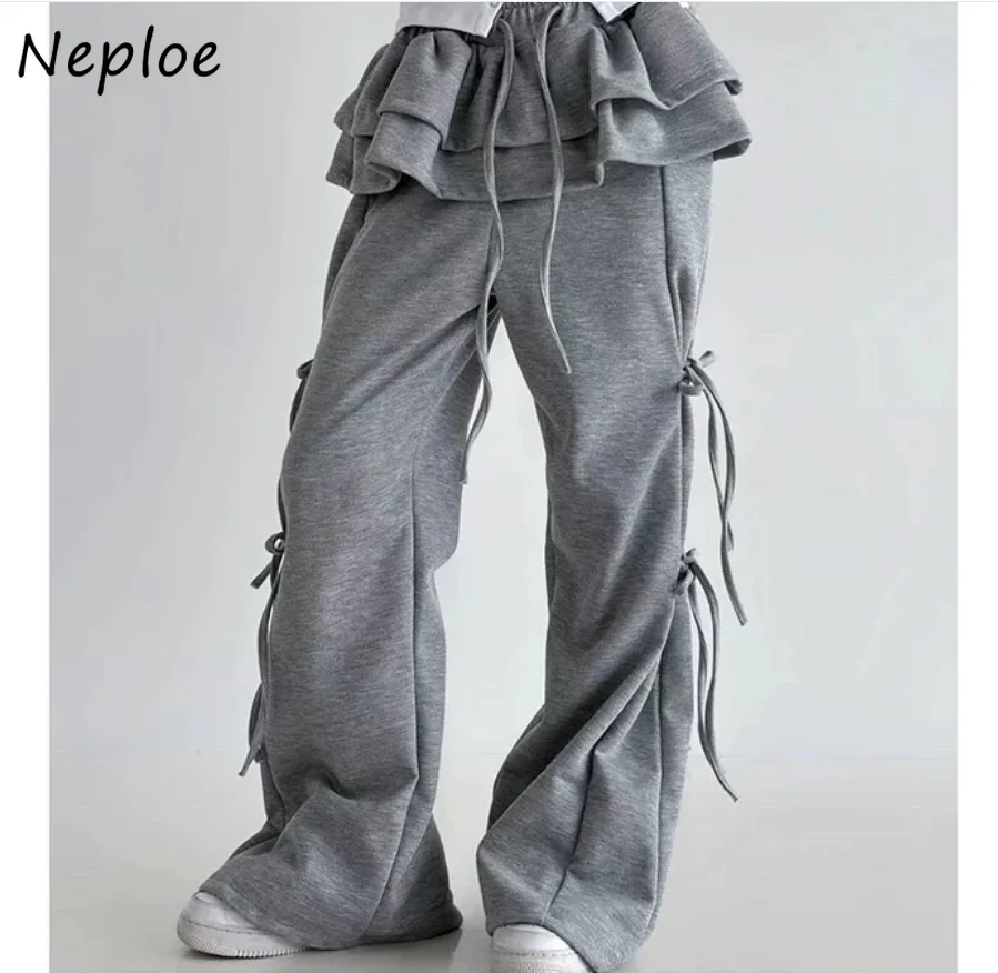 Neploe Advanced 2025 Spring New Lace Fungus Pants Slim Japanese Trendy Streetwear Wid Leg Pants High Street Casual Moda Trousers