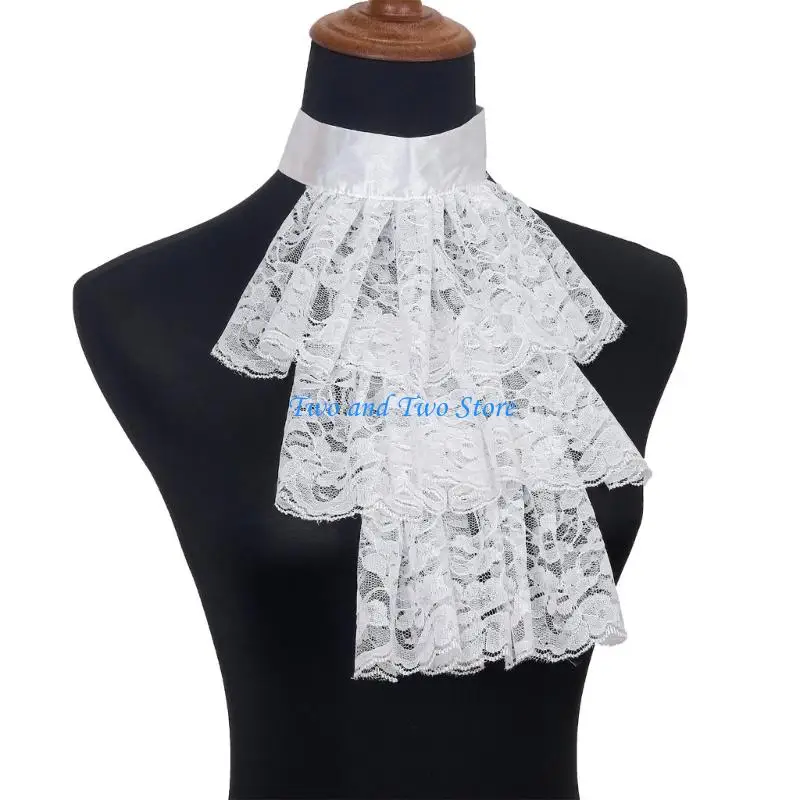 HX6F Collar encaje con escote desmontable, accesorio decorativo cuello falso en capas para traje cuello redondo en V a