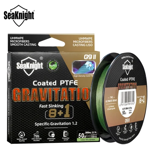Línea de pesca hundida SeaKnight Brand Gravitation G9 II, línea de pesca trenzada de PTFE recubierta de 300m/150m, resistente al agua de mar y a prueba de rayos UV