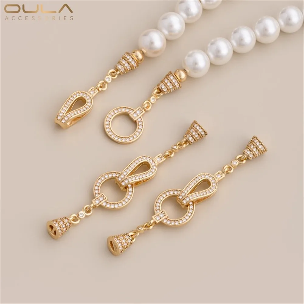 

14-каратное позолоченное медное ожерелье из настоящего золота и циркониевого жемчуга, соединительная пряжка, аксессуар «сделай сам», цепочка для свитера, пряжка