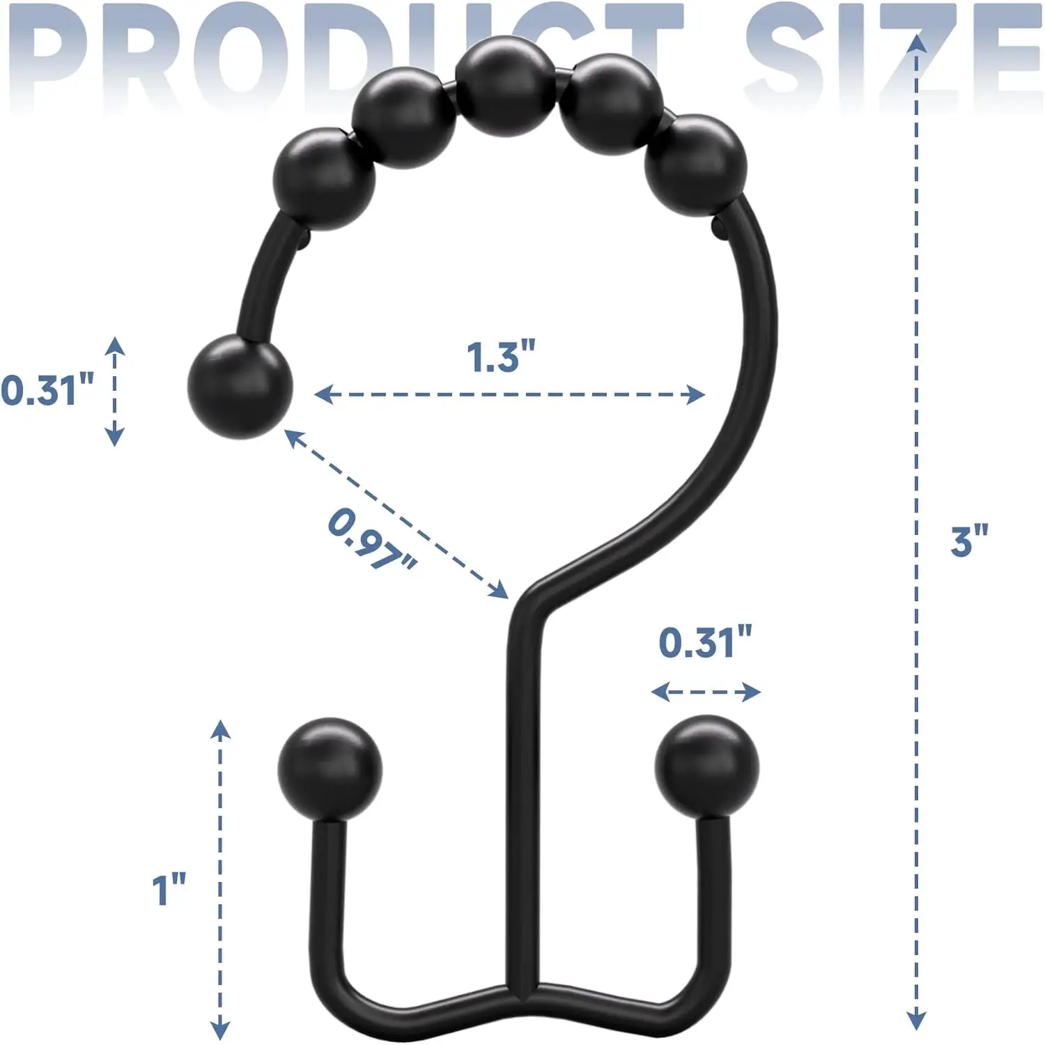 12pc Metal Shower Curtain Rings Metal Shower Curtain Hooks Set For Bathroom Rust Proof Double Rings With Beads Gold Shower Liner - view 6