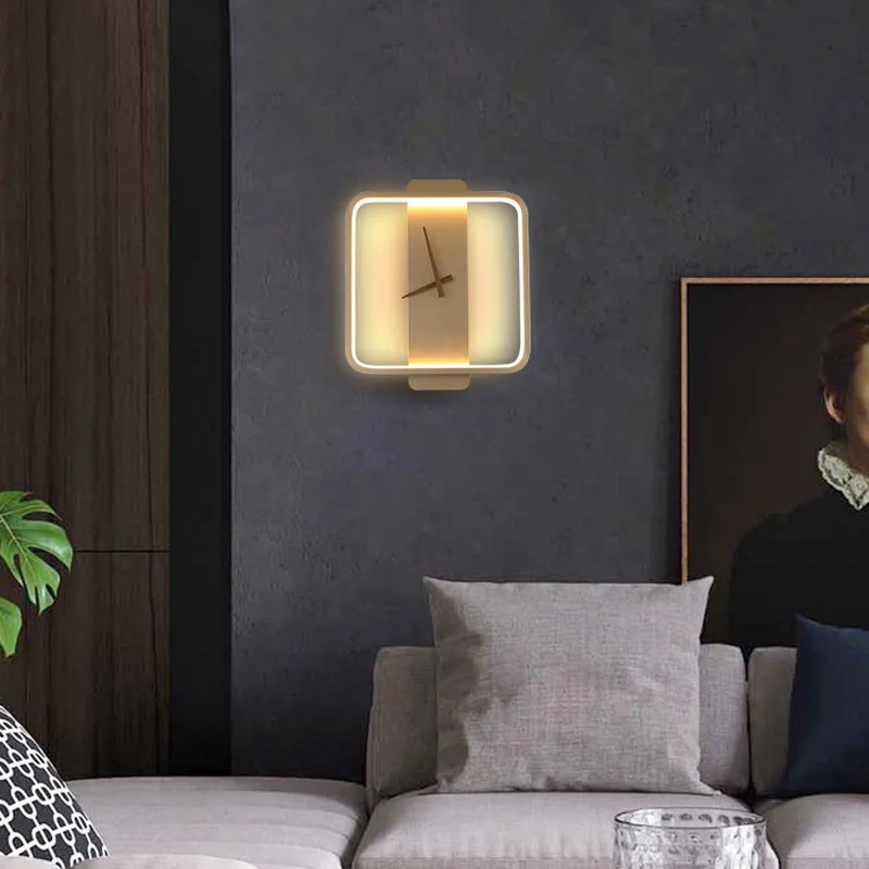 Lámpara de reloj de pared LED nórdica, iluminación interior para Hotel, cabecera, dormitorio, escaleras, sala de estar, accesorio de luz