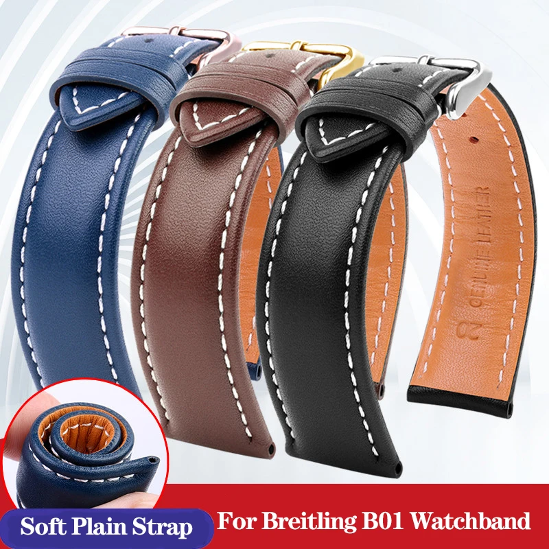 20mm 22mm 24mm Soft Plain Strap For Breitling Pilots/aviation B01 Citizen Seiko Series Puya Leather Belt Bracelet Men Watchband