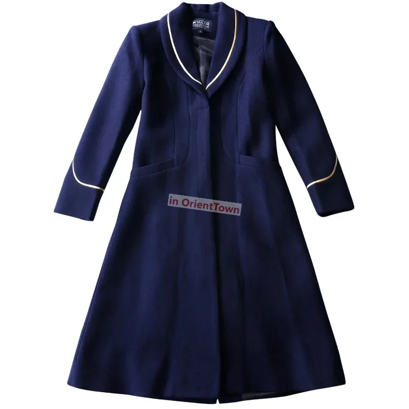Knee Length wool coat flight Airline stewardess overcoat professional dress Air China Flight attendant coat winter long uniform
