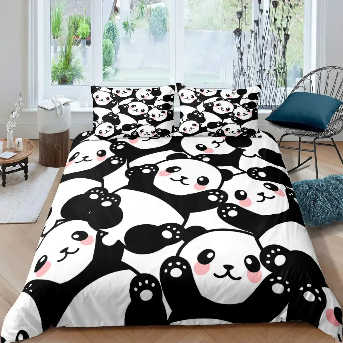 Duvet Cover Cute Panda Bedding Set for Bedroom Decor Black White Bear Panda Bedding Cartoon Bedding Set for Childern Boys Girls