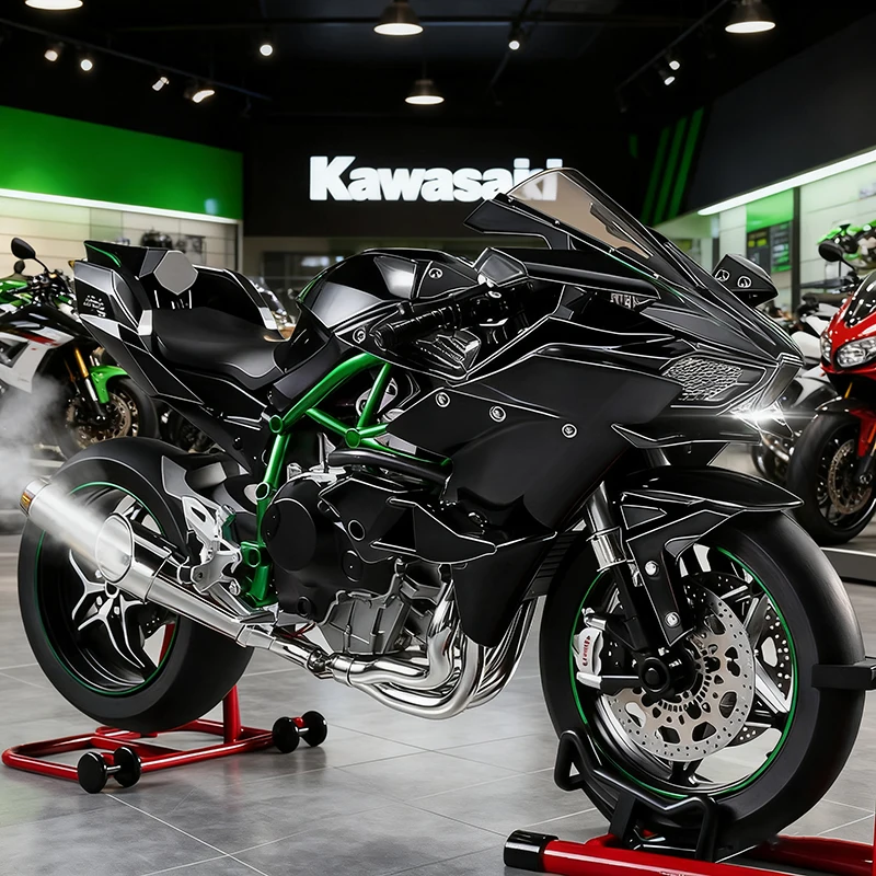 1:9 Kawasaki Ninja H2R avec alliage de pulvérisation modèle de moto jouet véhicule Collection son et lumière tout-terrain Autocycle jouets voiture