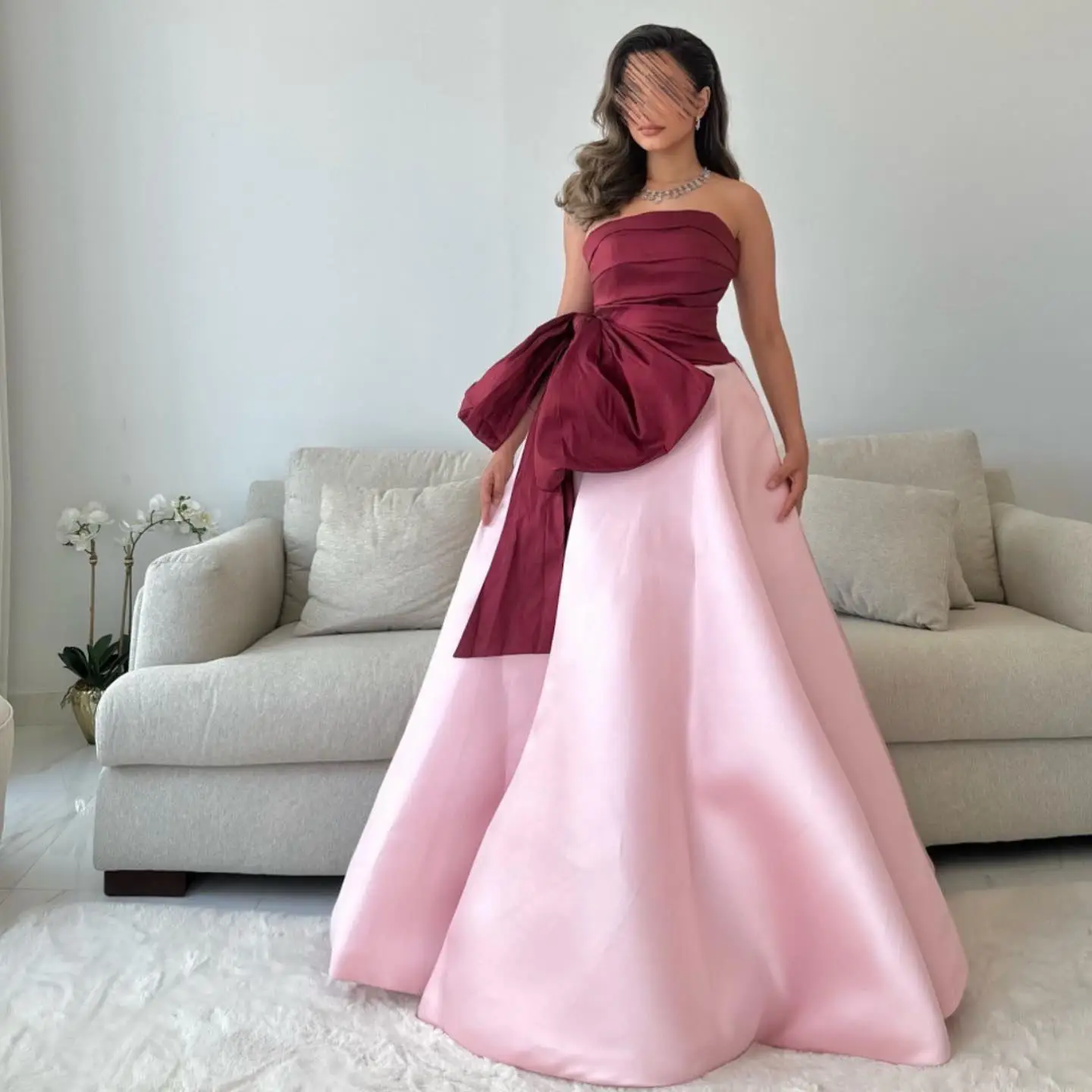 

Prom Dresses Strapless Fashion Empire Party Dress Floor Length Open Back Court Formal Evening Gowns Summer فساتين