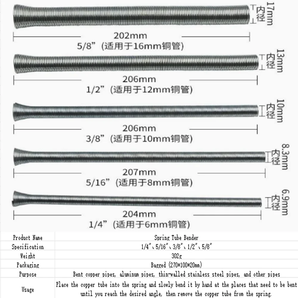 CT-102-L Multi-Size Tube Bending Spring Set for Plumbing 1/4