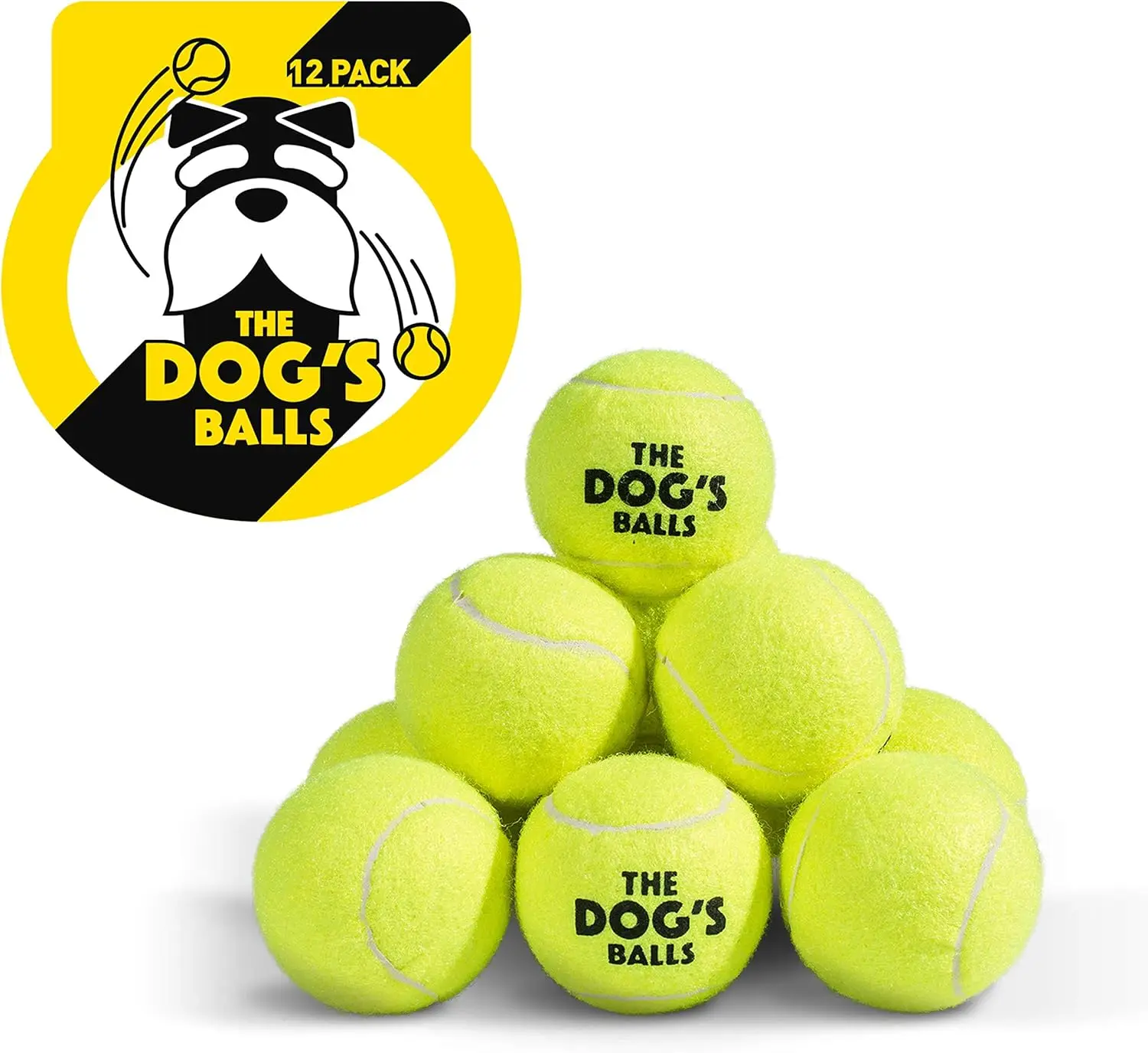 

Yellow Dog Tennis Balls, 12-Pack - Non-Abrasive Felt, Tough Rubber Core, Floats in Water