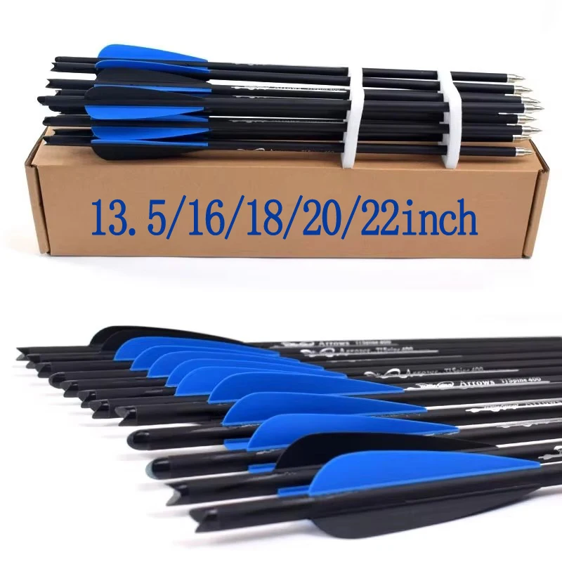 Archery 12pcs 13.5/16/18/20/22inch O.D8.8mm I.D 7.6mm Mixed Carbon Arrwos 4inch Black Blue Feather for Hunting Shooting Crossbow