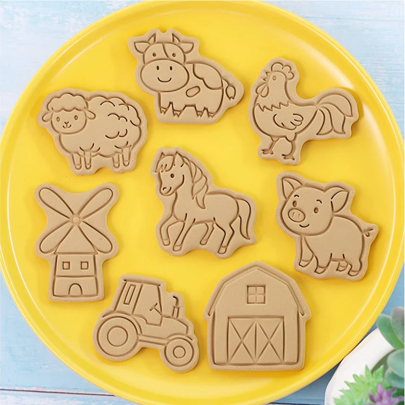 8pcs/set Farm Animals Cookie Cutters Horse Chicken Pig Sheep Cow Biscuit Mold Cookie Stamps Baking Mold DIY Kitchen Baking Tools