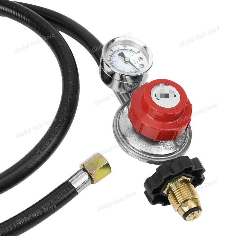 North American 4FT Adjustable Propane Regulator (0-30PSI) with Gauge & POL Connection Hose - Grill Accessory for Outdoor Use