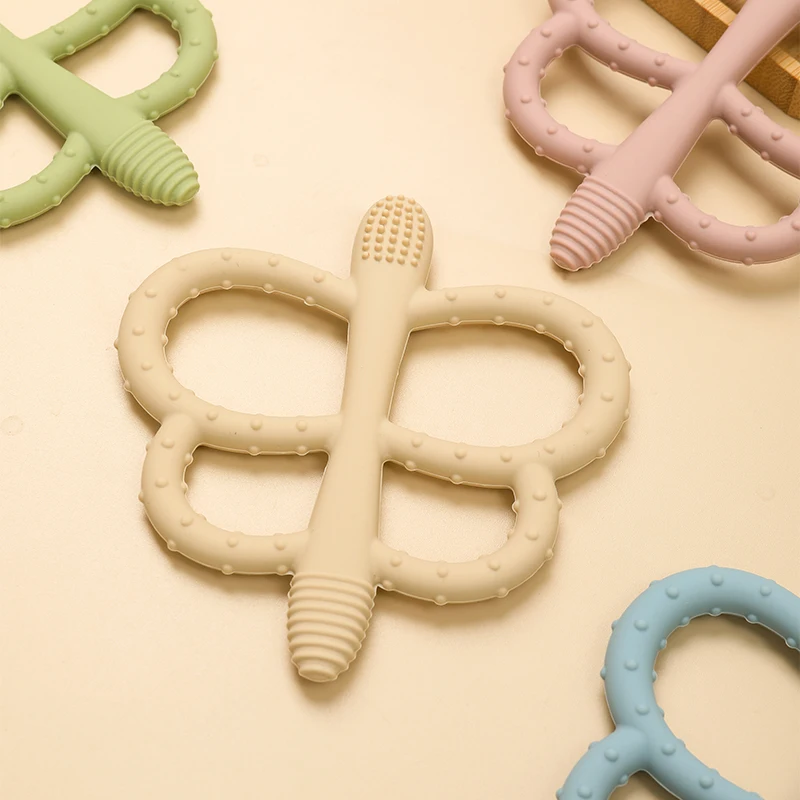 Giocattoli per la dentizione della farfalla del bambino BPA gratuito a forma di animale carino Massaggiagengive in silicone morbido Facile da impugnare Giocattolo da masticare infantile Accessori per neonati