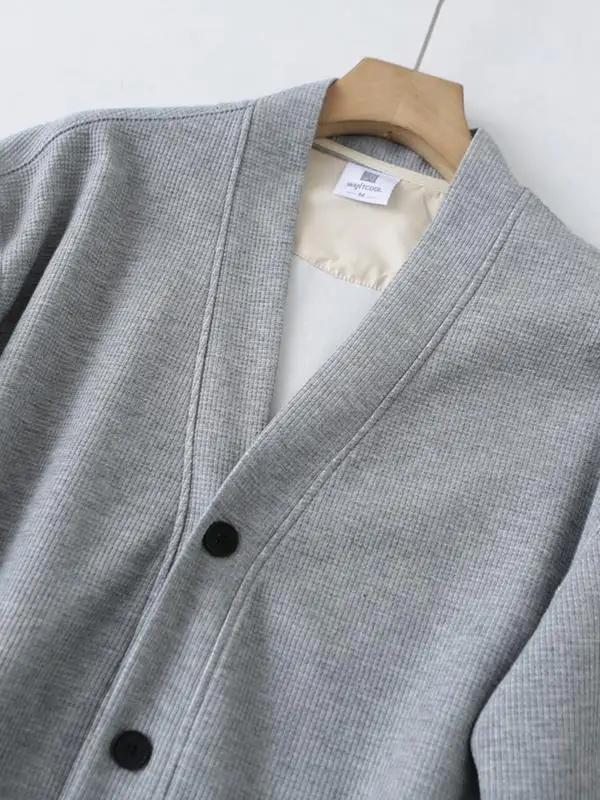 

Премиальный открытый кардиган из чистого хлопка с V-образным вырезом на одной пуговице, мужской топ в американском стиле ретро, весенняя новинка Faion Urban, свободный крой