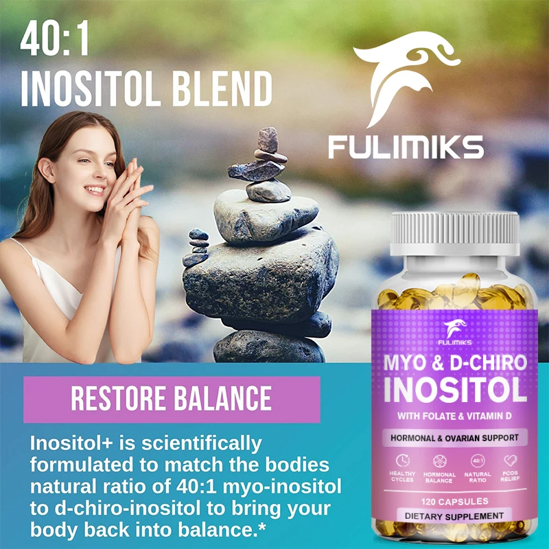 Myo-Inositol & D-Chiro Inositol Plus Folate & Vitamin D - Ideal 40:1 Ratio - Hormone Balance & Healthy Ovarian Support for Women