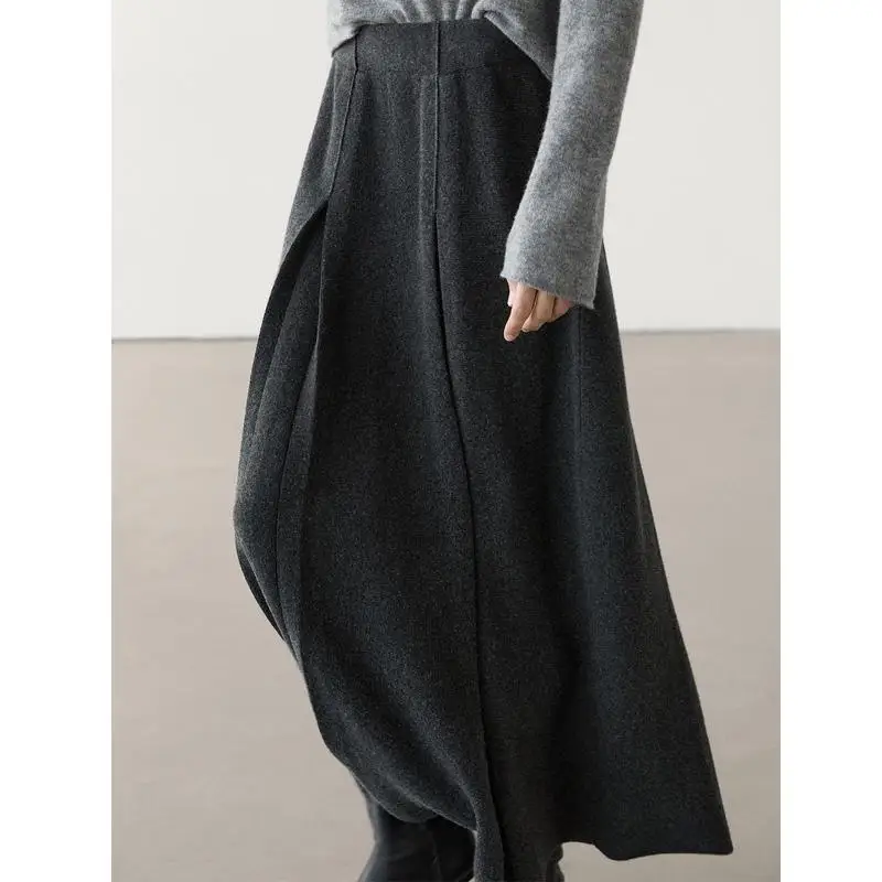 Otoño Invierno nueva llegada de las mujeres de moda pada de lana Midi  falda versátil estilo de viaje Color puro polié...