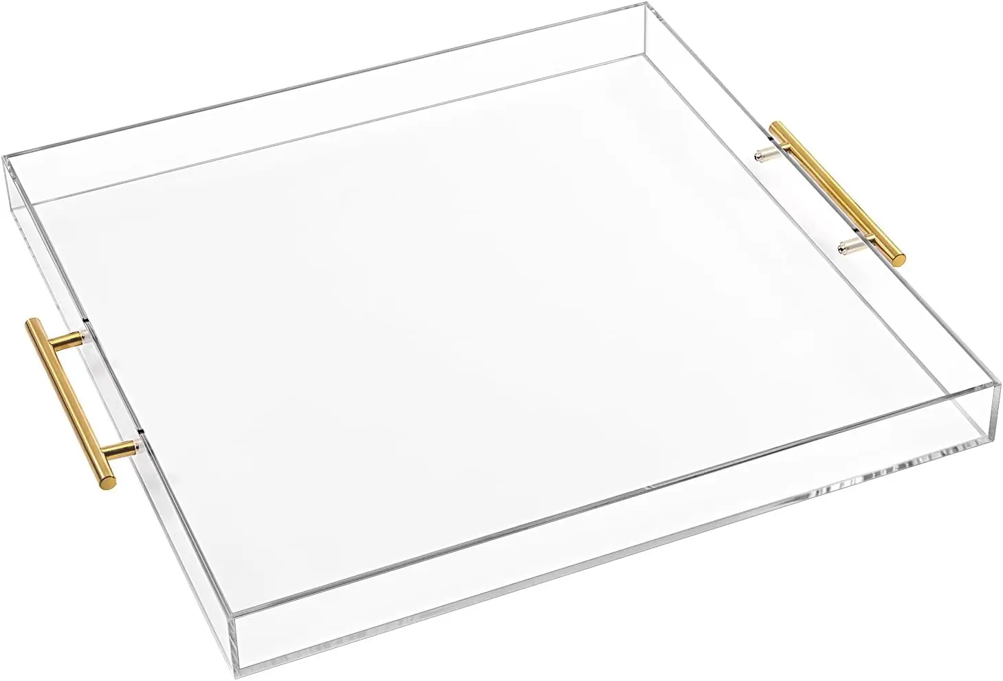

Extra Large Clear Acrylic Serving Tray (18×18 Hes) With Gold Handles Sof Acrylic Over Size Big Decorative Tray Organiser For
