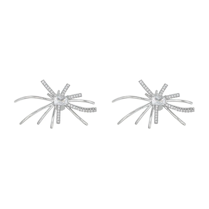 96BA Open-Ear-Schmuckclips mit achtbeiniger Form, silberfarbenem Metall und klarem Stein, Paar für FreeClip 1 und FreeClip – Detail 1