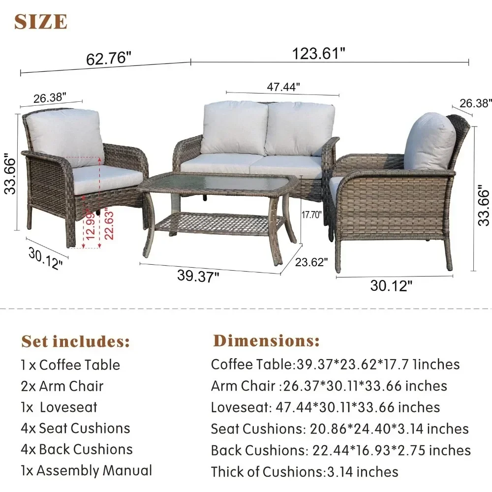 XMSJ Outdoor Sofa Sets, All Weather Wicker Set com Loveseat, Cadeiras e Mesa de Café, Outdoors Garden Sofás Sets