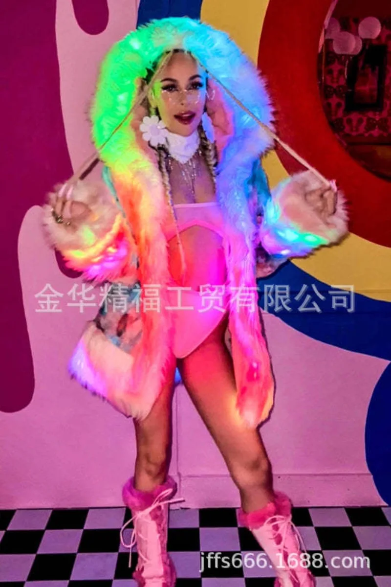 LED Coat Women Winter Jacket Nightclub Party Gogo Dance Costume Carnival Light Up Clothing Fancy Luminous Rave Outfit DJ Stage