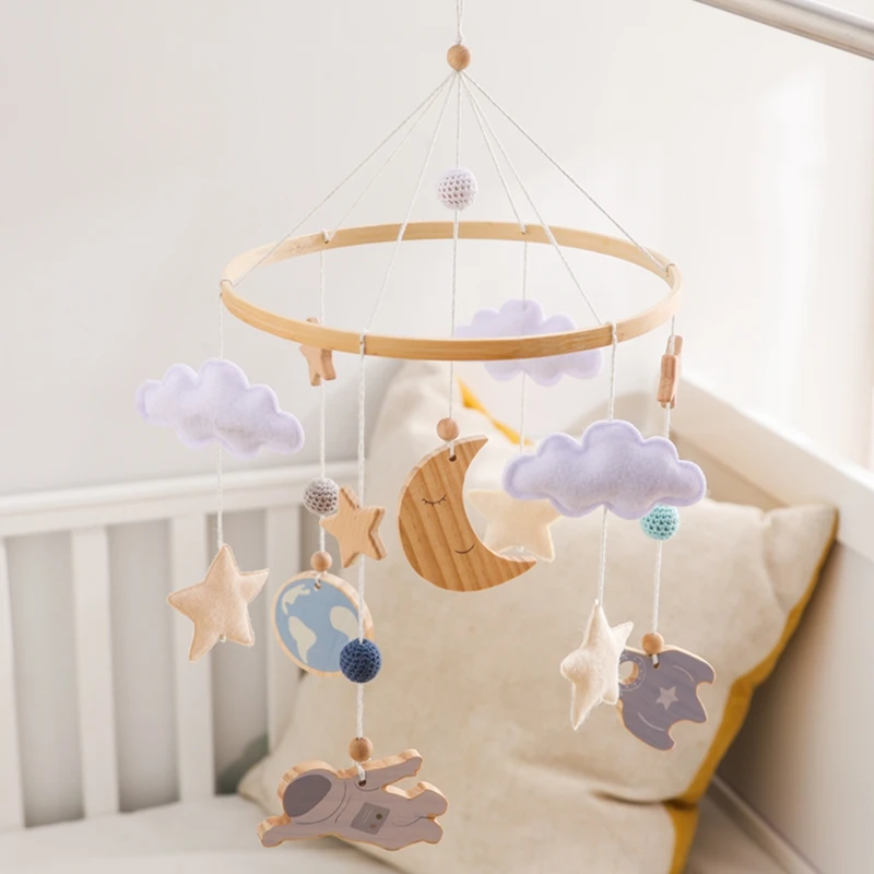 

Crib Mobile Holder Rattles Toys Wooden Moon Stars Astronaut Bed Bell Toys Newborn Comfort Crib Bracket Bed Bell Toys Baby Gifts