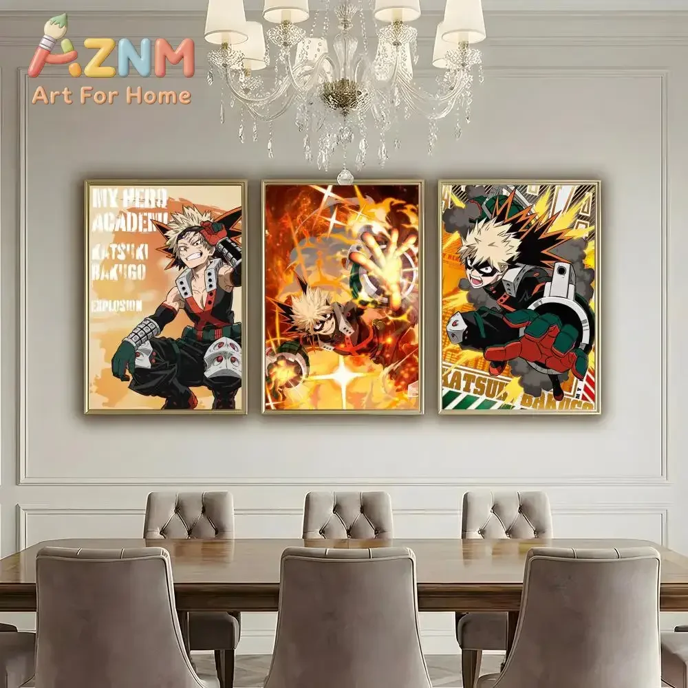 AZNM My Hero Academia Bakugo Katsuki Anime Canvas Wall Art Frameless Print Poster for Home Bedroom Living Room Wall Decor