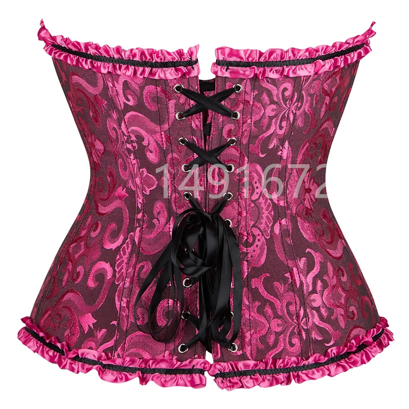 Corsets and Bustiers Top Sexy Women\'s Plus Size Overbust Corselet Floral Gothic Brocade Renaissance Vintage Costume Rose Red