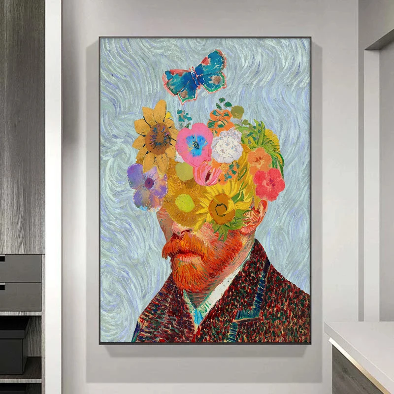 Van Gogh Classic Works Posters and Prints Abstract Men and Flowers Canvas Painting Wall Art Pictures Home Bar Room Decoration