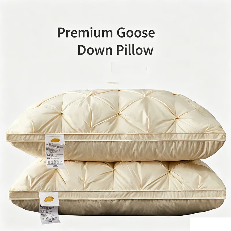 Goose Down Pillow 48x74cm 2pcs Cervical Sleeping Pillows Luxury Antibacterial 100TC Cotton Comfortable Soft Pillow For Adults