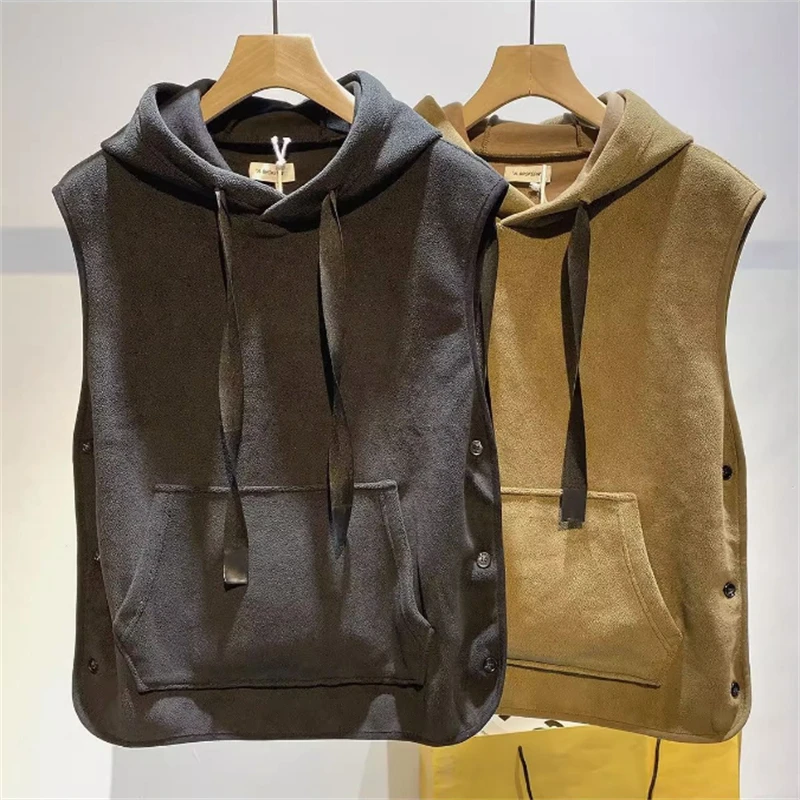 Men's Sleeveless Vest Coats Autumn Winter Polar Fleece Pullover Man Solid Color Tops Casual Hooded Waistcoats Jackets 2023