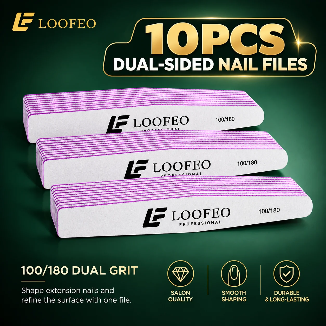 100/180 Nail File Buffer for Manicure Pedicure 10pc Double-Sided Nail Files Set for Acrylic Gel Nail Tips Nail Art Ongle 180/240