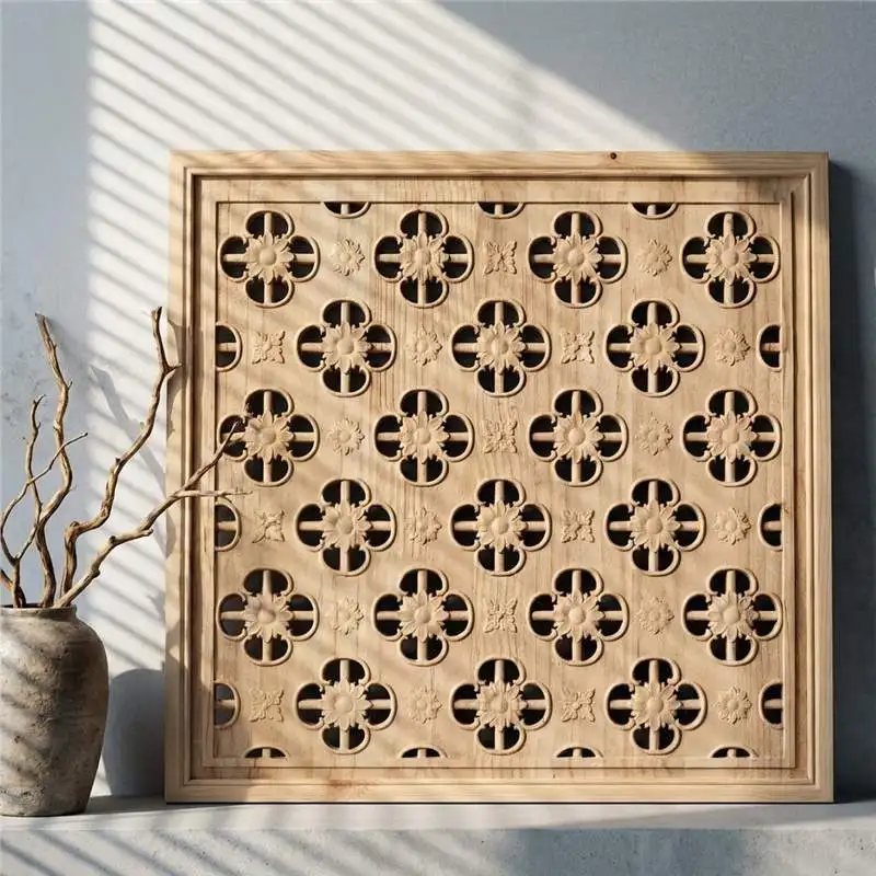 Living room decorative painting wooden frame, hollow pattern retro style Dongyang wood carving