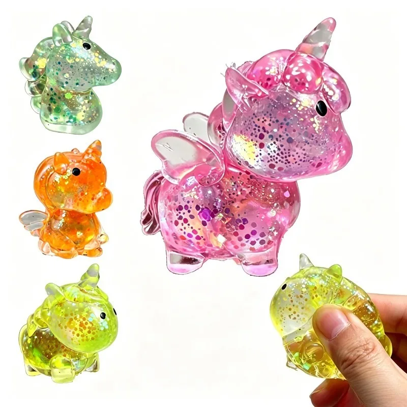 Glitzer-Stressball Mini-Einhorn Quetschspielzeug Weiches Maltose-Sensorik-Fidget-Spielzeug Antistress-Ball für Freunde und Erwachsene Geschenke