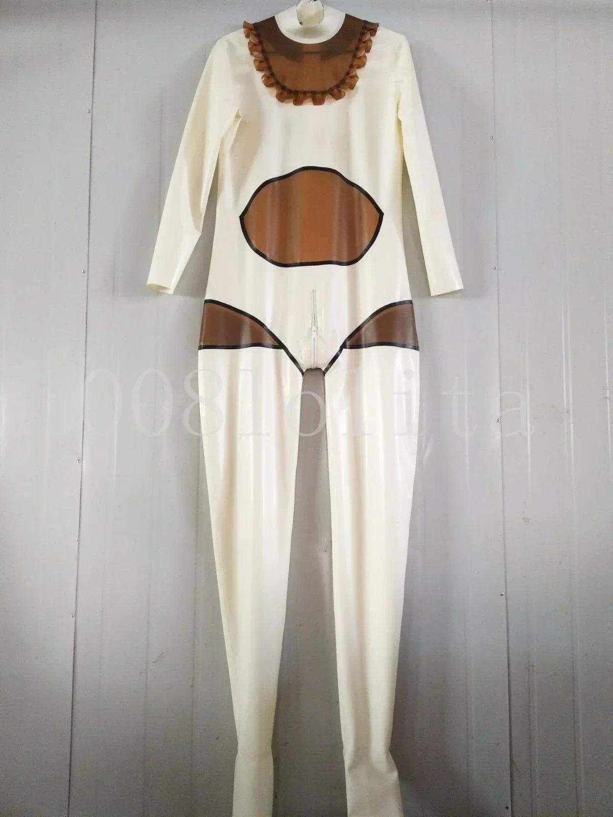 

100% Latex Rubber Gummi White Catsuit Lace Patterned Tights Bodysuit Jumpsui Size S~XXL