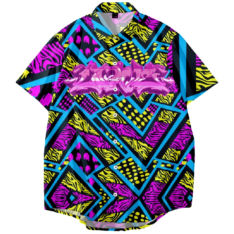 Colorful Punk Style Hawaiian Shirt Super Cool Pattern Hawaiian Shirts High Street Wear for Men