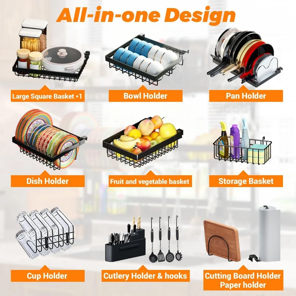 Over Sink Dish Drying Rack (Expandable Height/Length) Snap-On Design Large Dish Drainer Storage Counter Organizer