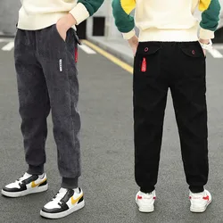 Boys Corduroy Pants Korean Fashion Spring Kids Casual Long Pants For Children Teenage Boy Gray Black Trousers For 6 8 10 12 14Y