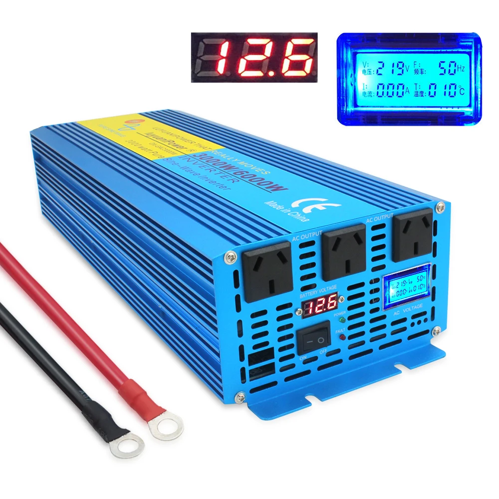 Lvyuan 6000W Peak Inverter DC to AC 12V 240V Pure Sine Wave Power Inverter Car Transformer Three Sockets With Soft Starter