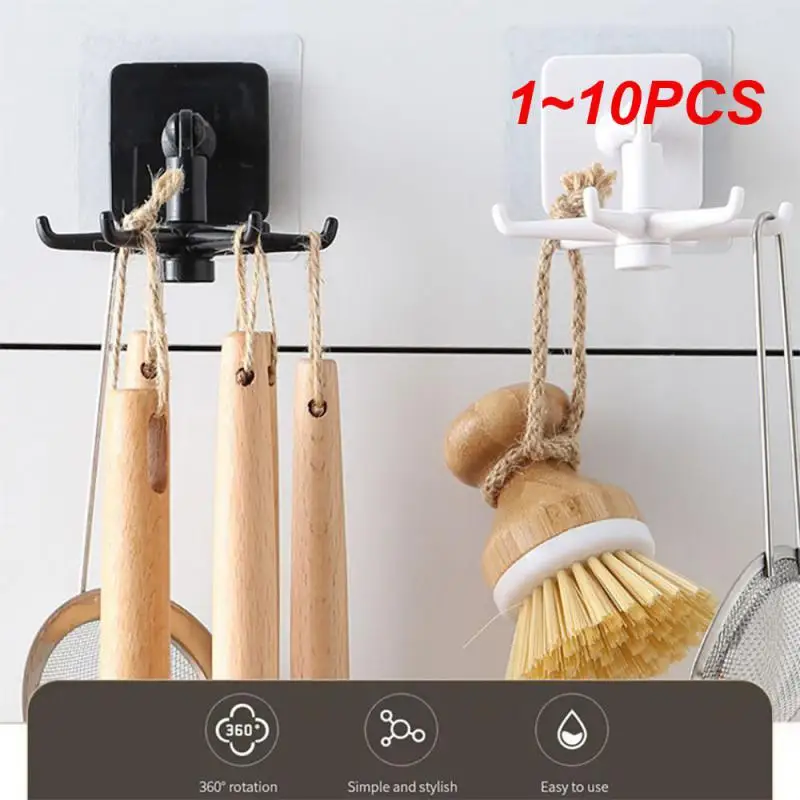 

1~10PCS Multi-Purpose Hooks 360 Degrees Rotatable 6 Hooks Kitchen Wall Rack Spoon Hanger Bathroom Organizer Storage Accessories