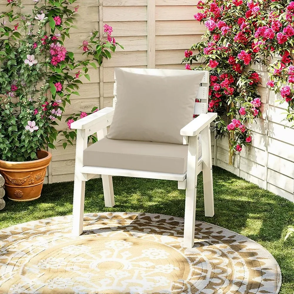 

Outdoor Chair Cushions, Waterproof Backrest and Deep Seat for Patio Furniture, with Removable Cover, 24 x 24 Inch,Cream, 1 Set