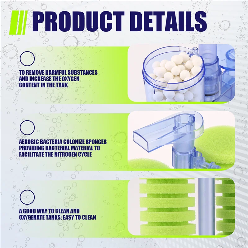 ABNL Aquarium Filter,Ultra Quiet Aquarium Biochemical Sponge Filter Fish Tank Air Pump Betta Fry Aquarium Fish Tank Water Fall D