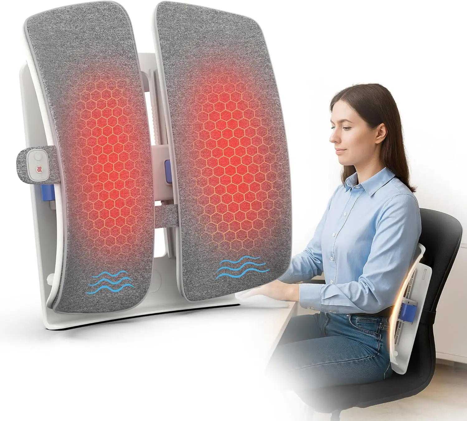 

Heated Lumbar Support Pillow with Vibration Massage, Adjustable Height Back Cushion for Office Chair - Thoughtful Gift for Mom Dad