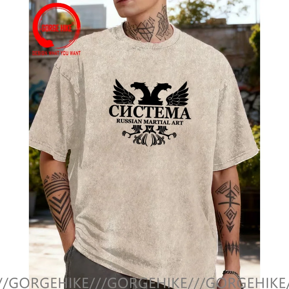 Vintage Washed Cotton T-Shirt Funny Designer Systema Spetsnaz Russian Army Martial Art T Shirt Men Fashion Trendy Casual Clothin