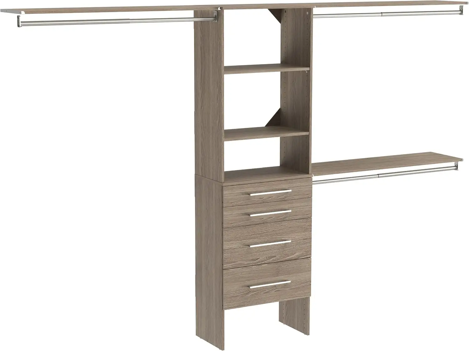 

Modern 25-Inch Closet Organizer with Shelves and 4-Drawers Natural Gray Fits Closets 7-feet To 10-feet Wide Manufactured Wood