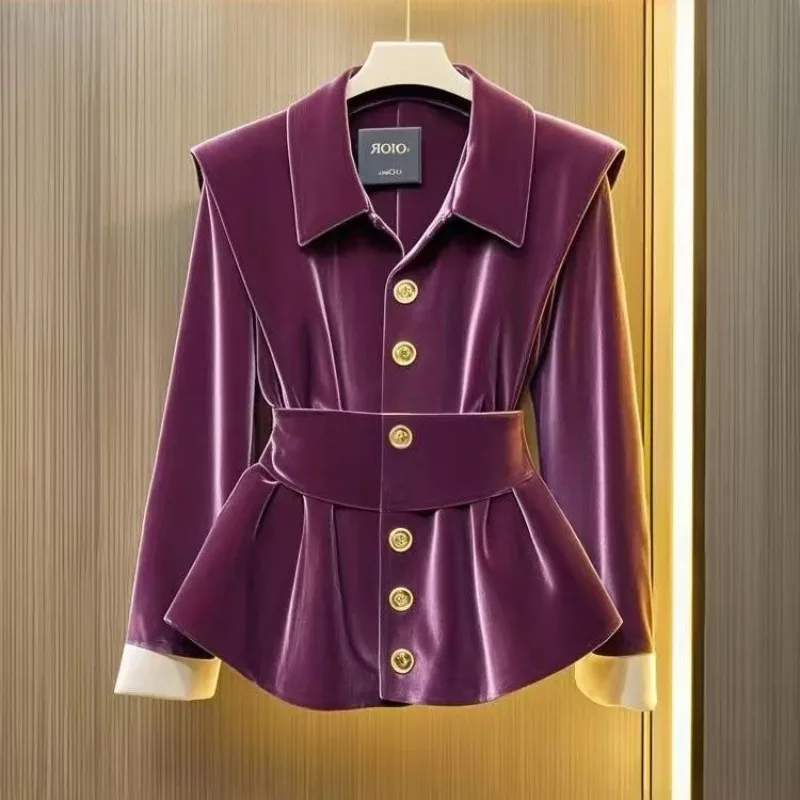 

Xiaoxiangfeng Purple Single Breasted Long Sleeve Shirt Women Jacket Unique French High-end Korean Casual Office Lady Autumn Tops